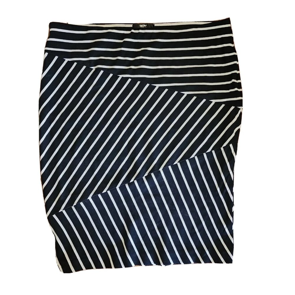 Mossimo Skirt Womens Size XL Black White Striped Pull On Stretch Waist‎ Pencil